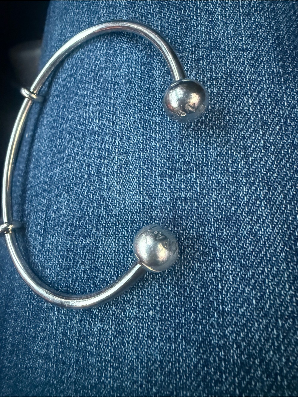Pandora Silver Open Cuff Bracelet - Polished Metal Ball Ends